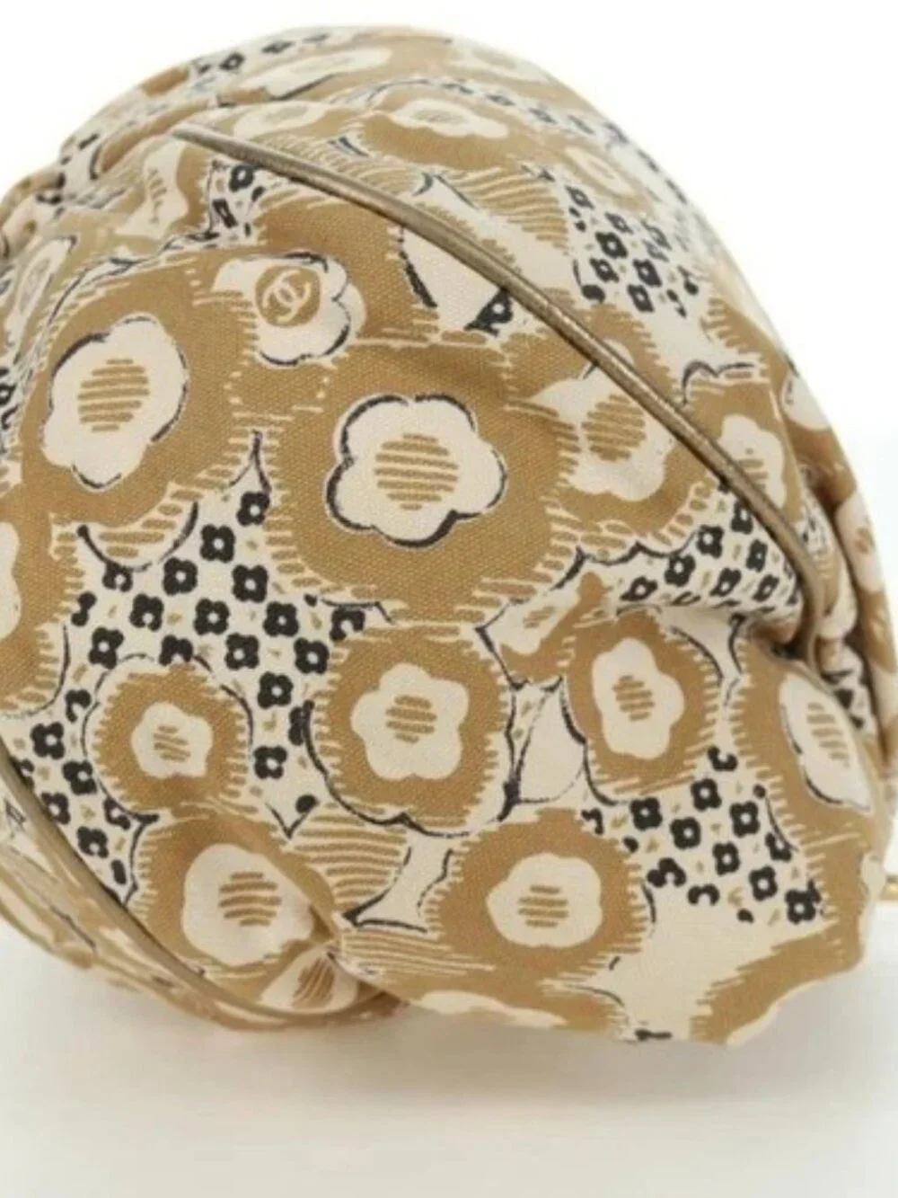 CHANEL Camelia Hand Bag Canvas Beige Gold CC Auth BAZ669V